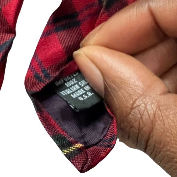 Liberty of London Red Plaid Tartan Necktie Silk USA Made Classic Men's Tie - Picture 7 of 8